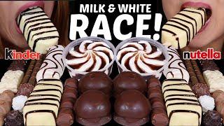 ASMR MILK & WHITE CHOCOLATE RACE GIANT CHOCOLATE ICE CREAM BAR ZEBRA CAKE KINDER NUTELLA 먹방