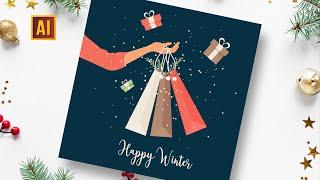 HOW TO DRAW A WINTER GREETING POSTCARD  ADOBE ILLUSTRATOR TUTORIAL