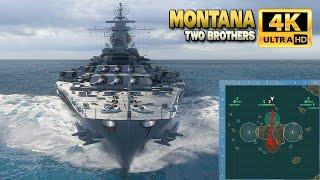 Battleship Montana Through the middle on map Two Brothers - World of Warships