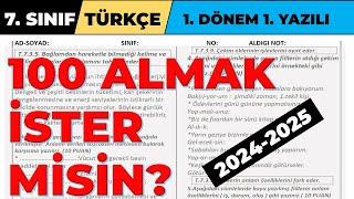 7. Sınıf Türkçe 1. Dönem 1. Yazılı - 2024 2025 - Açık Uçlu Sorular