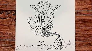 Deniz Kızı Nasıl Çizilir - Kolay Deniz Kızı Çizimi How to draw a Mermaid