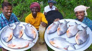 KING SIZE FISH FRY  Red Pomfret fish Fry in Village  Village Style Cooking  Village Food