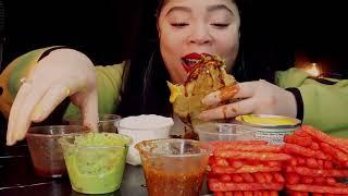 BIG BITES ASMR CHIPOTLE KIELBASA SAUSAGE ANIMAL FRIES NOODLES EATING SOUNDS