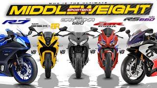 2024 Middleweight Sportbikes Spec Showdown┃ R7 vs GSX-8R vs CBR650R vs Daytona 660 vs RS660