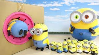 Various Size of Minions Kevin Bob Stuart GO into Pink Takilongs Box in a row Hide and Seek