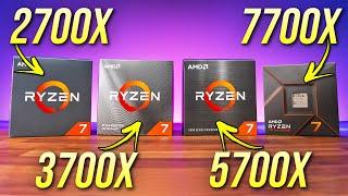 Comparing 4 Generations of Ryzen 7 CPUs 7700X vs 5700X vs 3700X vs 2700X