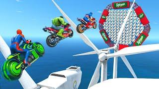 Spiderman Hulk Avengers Team Racing  All Superheroes Challenge Flying Motorbike Competition #376