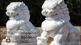 41 Pair of White Marble Guardian Foo Dogs Shishi Lions www.lotussculpture.com
