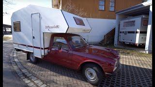 Wohnmobil Oldtimer 1970er BIMOBIL Peugeot Pick-up. Sternstunde des Off-Road Campings. So schön