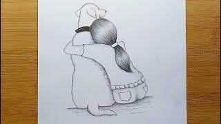 How to Draw a cute Girl Hugging her Dog  Pencil Sketch Drawing for beginners