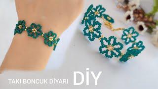 Turkuaz Çiçekli Bileklik yapımıTurquoise Flower Bracelet making how to make beaded bracelet.