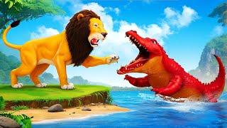 Crocodile Attacks Lion vs. Crocodile Battle  Heroic Bison Rescues All Animals  Funny Animals Tv