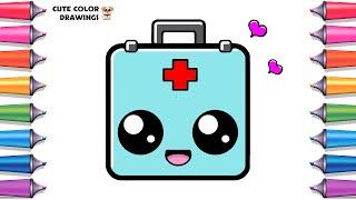 How to draw a cute first aid kit step by step