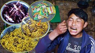 Adhiraj enjoying dry meat Chowmein  Snacks time of Adhiraj in middle of the Jungle@Sanjipjina