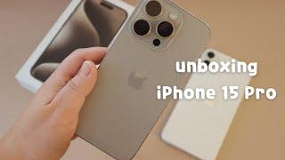 iPhone 15 pro natural titanium  unboxing set up accessories camera comparison 11 & 15 Pro 