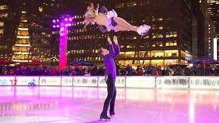 Olympic pair team Alexa Knierim & Brandon Frazier skate to Trans-Siberian Orchestra in Bryant Park