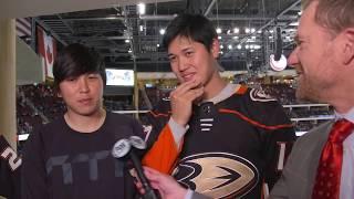 Shohei Ohtani Andrew Heaney visit Ducks at Coyotes