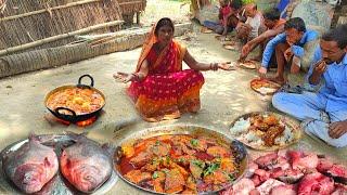 10 Kg big fish cooking and eating in villagefish catching videosfish curry recipe in village style