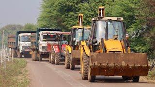 Kirlosker JCB Backhoe Fully Loading Mud in 2 Tata Truck and Mahindra Arjun Novo 605 4wd