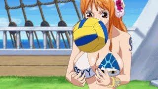 Como se ven Nami y Robin en traje de baño? Juegan al voleibol