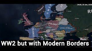 WW2 but with Modern Borders. Hearts of Iron 4. Timelapse.