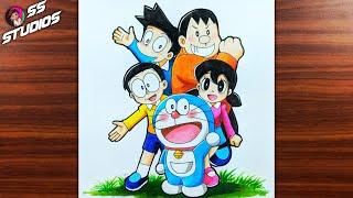 How to draw Doraemon and his friends  Doraemon and his friends drawing easy