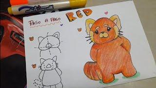 Como dibujar a Red  la Panda Tierna   paso a paso