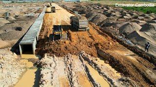 Excellent Techniques Operator Use Strong Power New Bulldozer Pushing Dirt And Sand Building New Road