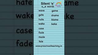 Silent ‘e’ a-e words Part-2  silent e wordlist #phonics #silente #preschoolteaching