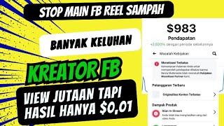 VIEW JUTAAN . HASIL 0.03$ . jangan lakukan hal ini   Cara Dapat uang dari reels facebook