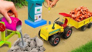 Diy tractor mini Bulldozer to making concrete road  Construction Vehicles Road Roller #367