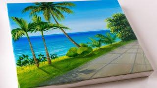 Easy way to paint a Beach scene  Acrylic painting for beginners