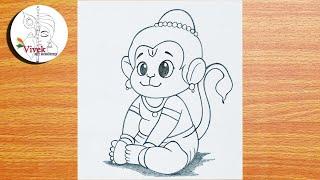 Cute Bal Hanuman Easy Drawing  Hanuman Pencil Sketch  God Hanuman Drawing