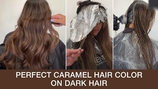 How To Create The Perfect Caramel Hair Color On Dark Hair  Foilayage Technique  Kenra Color