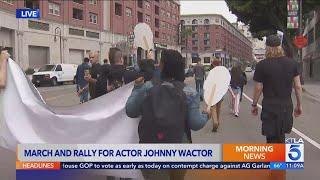 Friends family of slain ‘General Hospital’ actor Johnny Wactor hold rally for justice in downtown L