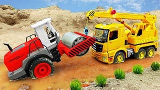 Crane Dump Truck Transporting Excavator Police Car Jeep Car Road Roller