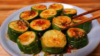 Cut the cucumber into pieces like this  The cucumber is fresh and absorbs the flavor #food