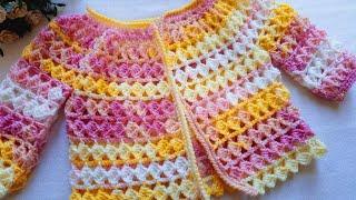 كروشيه جاكيت أطفال بيبي شتوي بغرزة جديدة وبشلة خيط واحدة بس crochet cardigan for babies