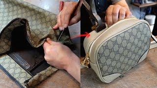 The process of turning an old Gucci bag into a new crossbody bag. Korean luxury bag reformer