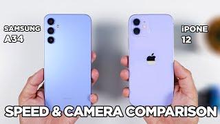 Samsung A34 vs iPhone 12 SPEED TEST & CAMERA Comparison  Zeibiz