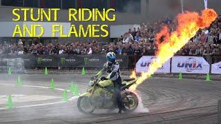Stunt riding vs flames - Fire show with motorcycle
