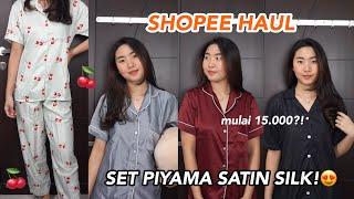 SHOPEE HAUL SET BAJU TIDUR  PIYAMA SATIN SILK MURAH DIBAWAH 90.000 OOTD #dirumahaja