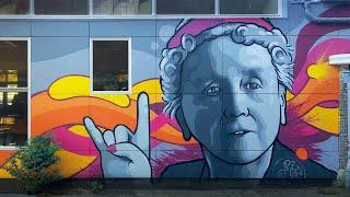 Big Graffiti Mural including a Portrait – Queen Wilhelmina of the Netherlands Spraypainted on a Wall