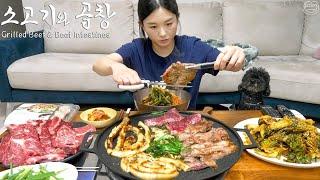Real Mukbang Grilled Beef & Beef Intestines ft. soju  Korean Spicy Noodle Recipe