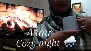 ASMR dz cozy night ️️️ I ليلة شتوية صوت الحطب والمطر #شتاء