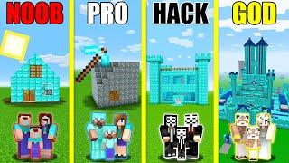 Minecraft Battle DIAMOND HOUSE BUILD CHALLENGE - NOOB vs PRO vs HACKER vs GOD - Animation