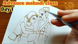 Advance Mehndi class Day 1  Bride and Groom with Jaimala  Mehndi course  Mehndi designs