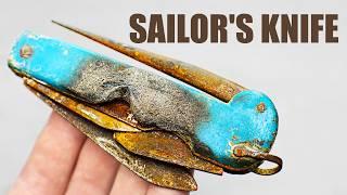 Old Marlin Spike Knife Restoration. Beautiful blue Micarta scales