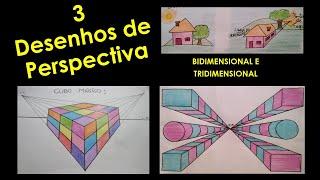 Desenho de perspectiva bidimensional e tridimensional - profundidade com ponto de fuga