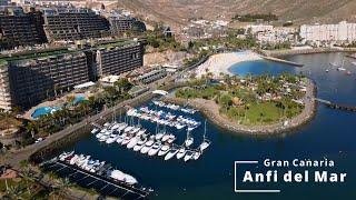 4K Birds view of Anfi del Mar beach in Gran Canaria in Spain.